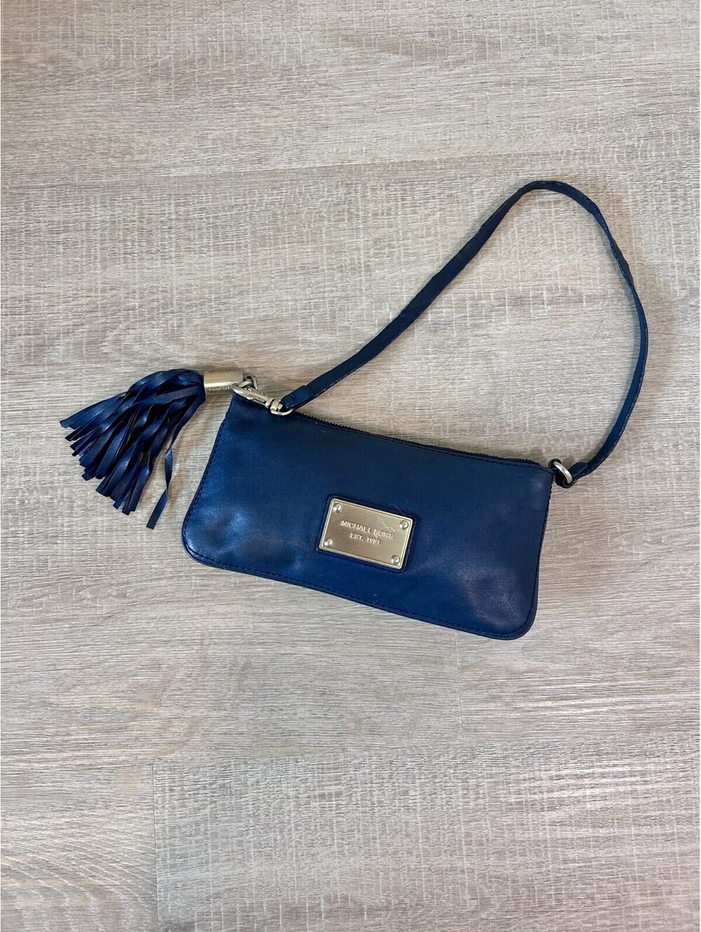 Michael Kors Navy Leather Tassel wristlet Bag